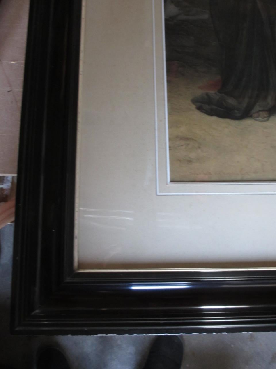 Schilderij met prachtig zwart gelakte oude lijst (groot)