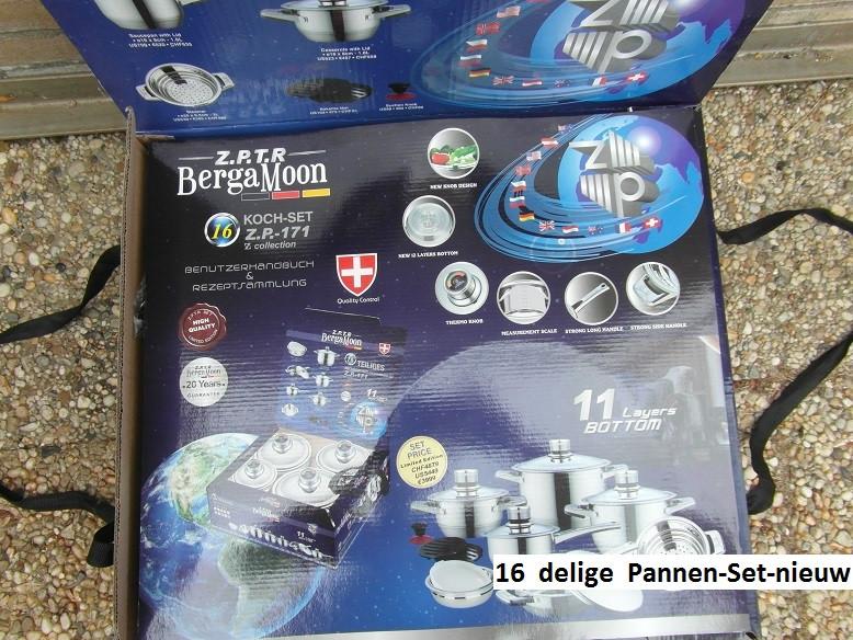 PANNEN UITZET RVS 16 delig NIEUW voor gas-inductie-keramische plaat+elektra