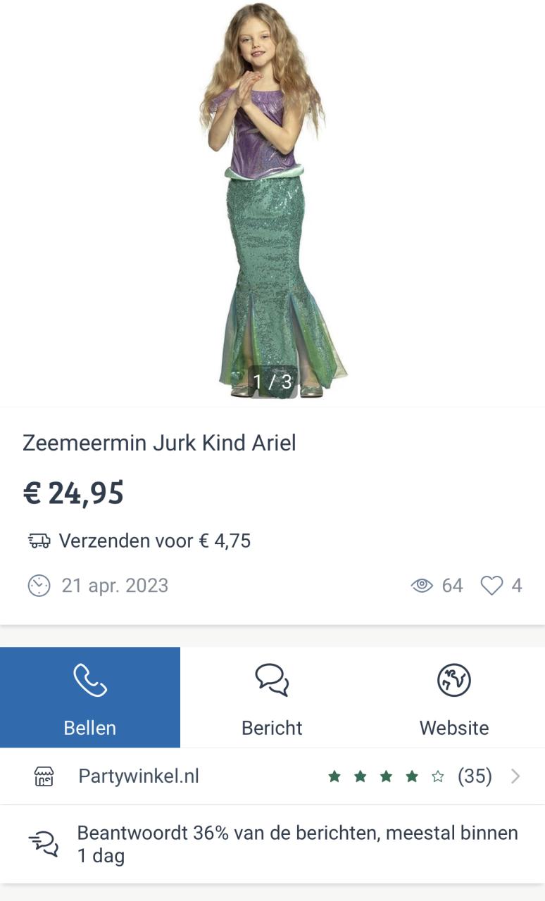 Nieuw ! Maat 164 Mooie Groene Prinses Ariël Zeemeermin Jurk