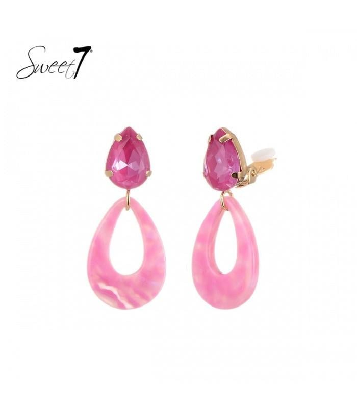 Roze oorclips met een ovaal glas steentje