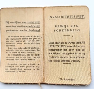 Bewijs van toekenning invalideteitswet uit 1946