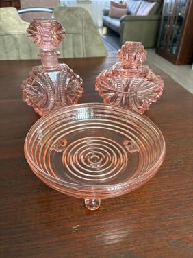 Vintage persglas boudoir/badkamer set.