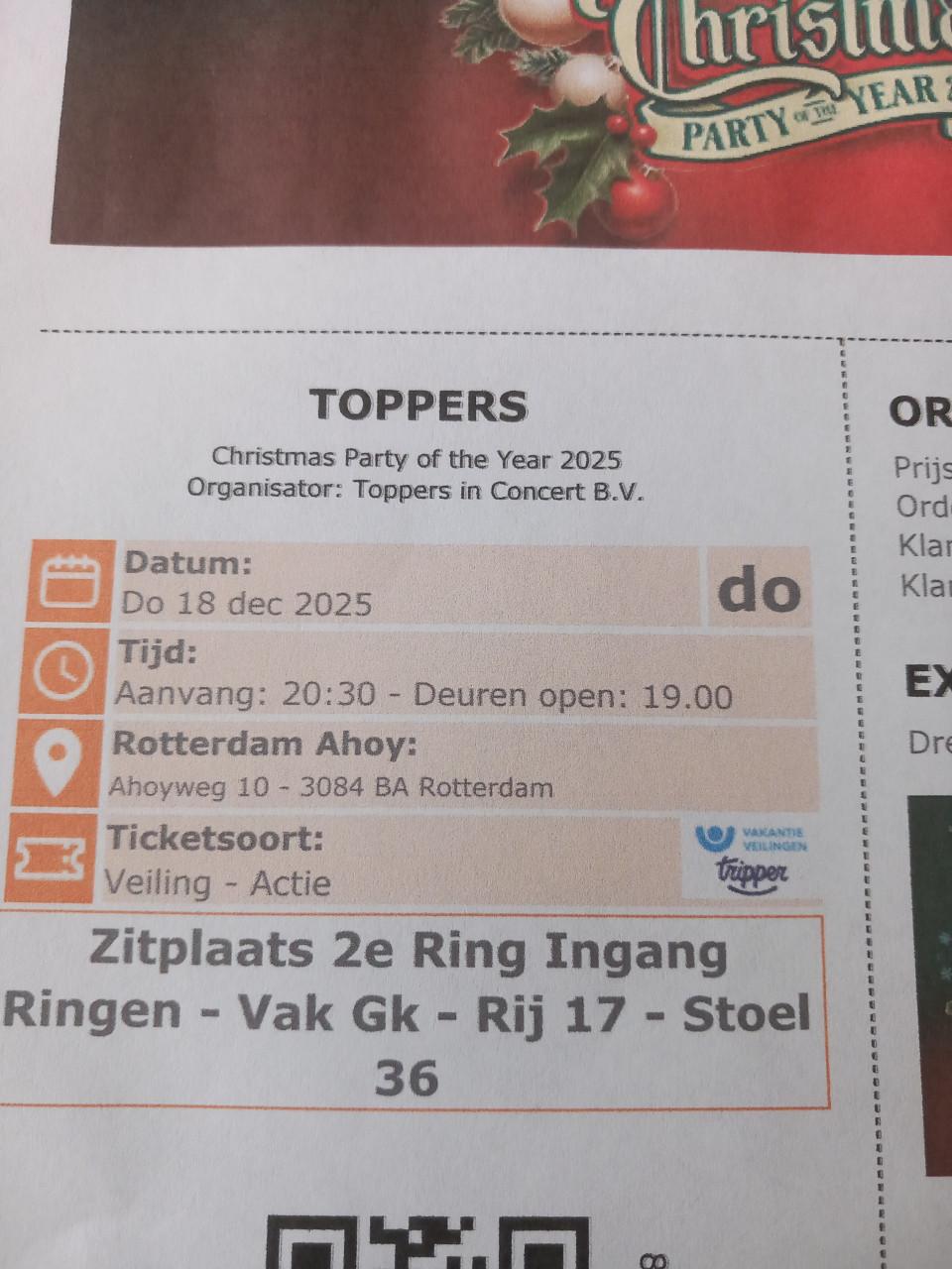 2 Kaartjes Toppers 18 dec Ahoy