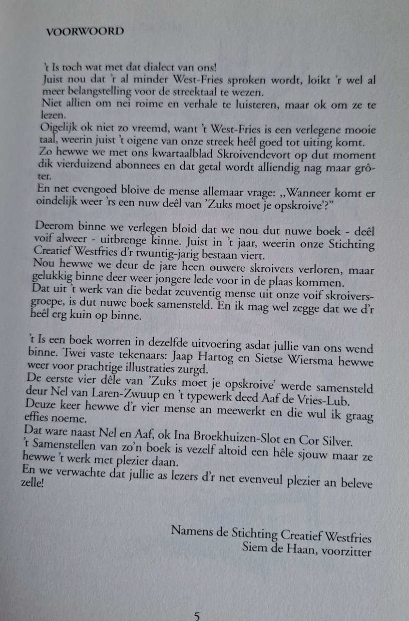 Friesland ~ Zuks moet je opskroive; Deel V; WestFriese verhale roime  e.a.