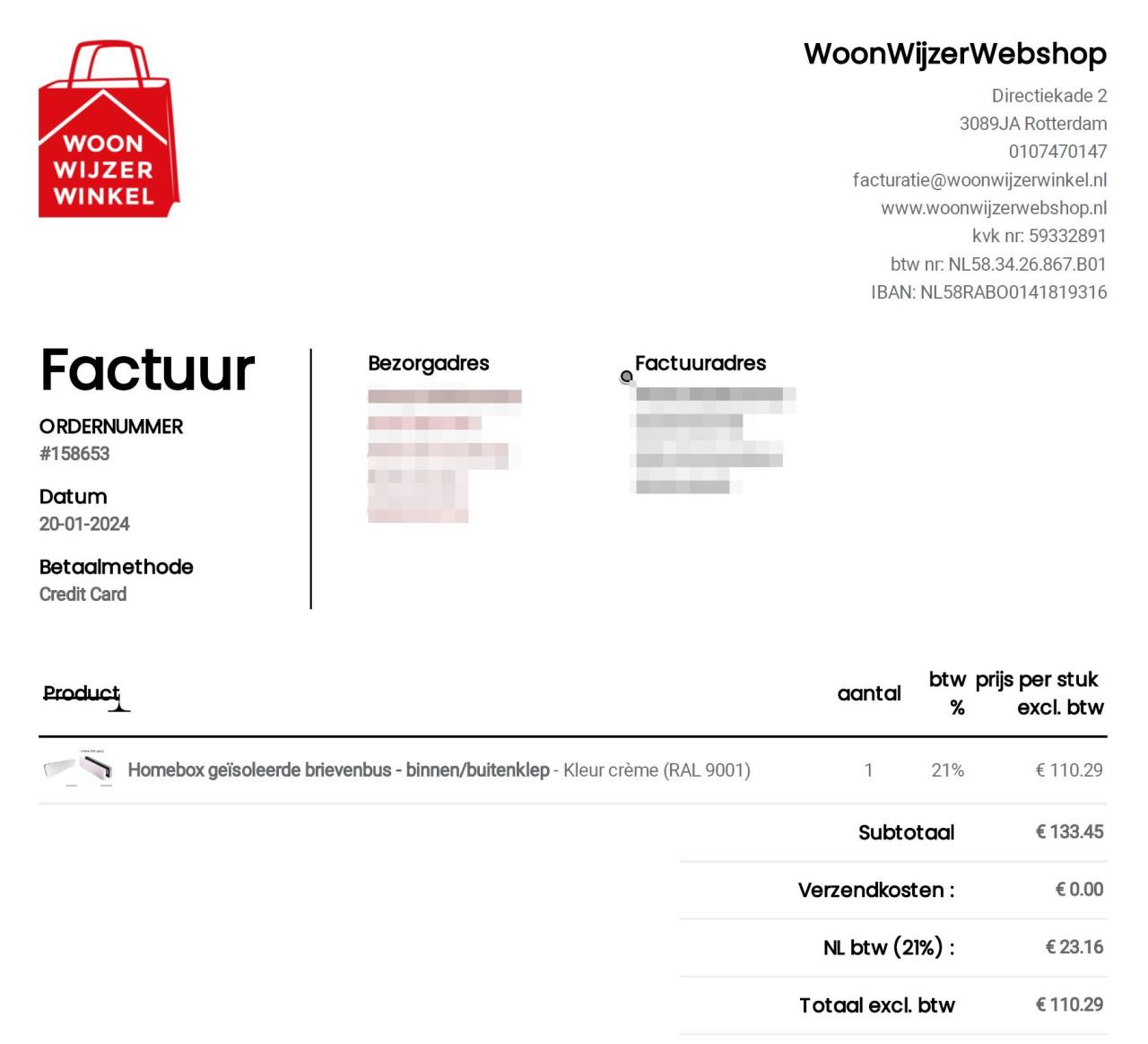 Hardhouten Voordeur met geïsoleerde brievenbus, dubbel glas en 3 sleutels