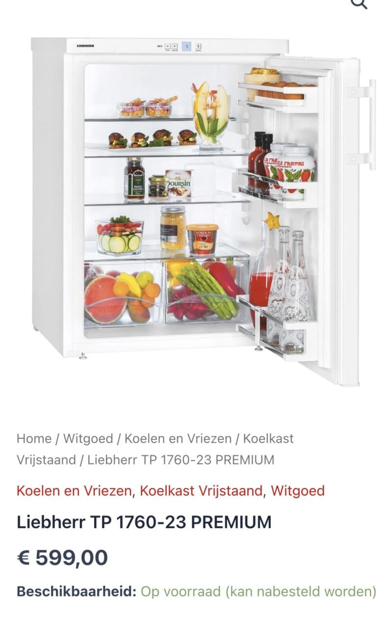 A+++ klasse Liebherr TP 1760 koelkast 85x61 cm. 160 liter
