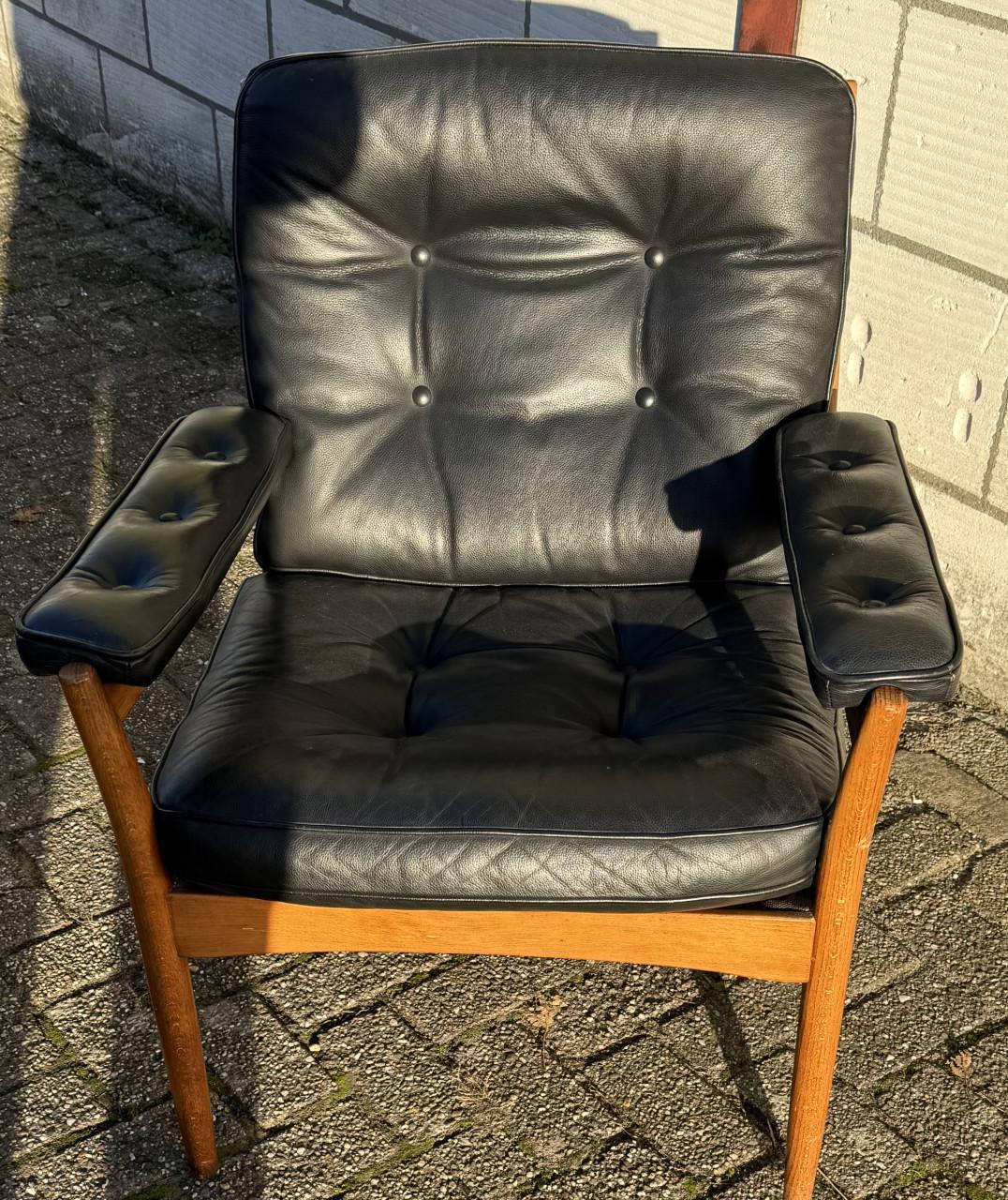 Vintage Scandinavische fauteuil Leren zitting