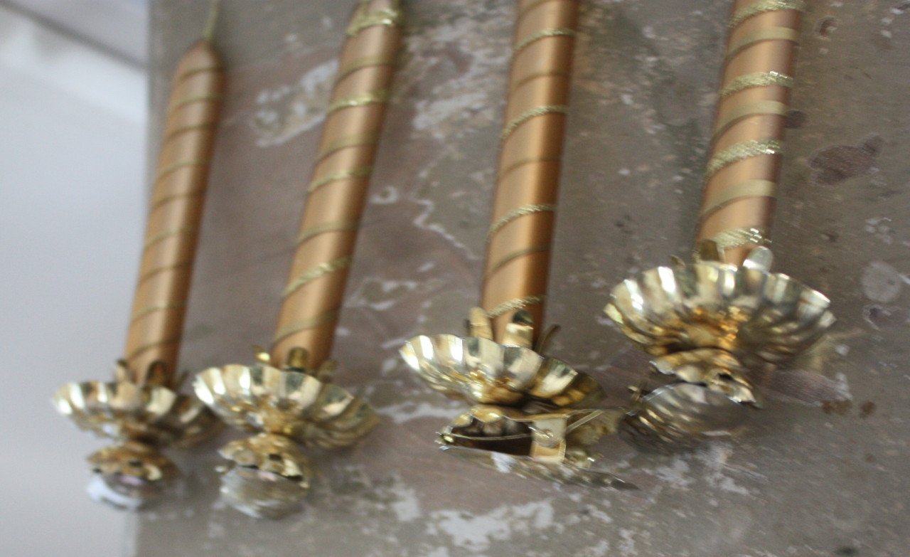 Set van 4 glazen goudkleur goude glitters kaarsen op knijpers
