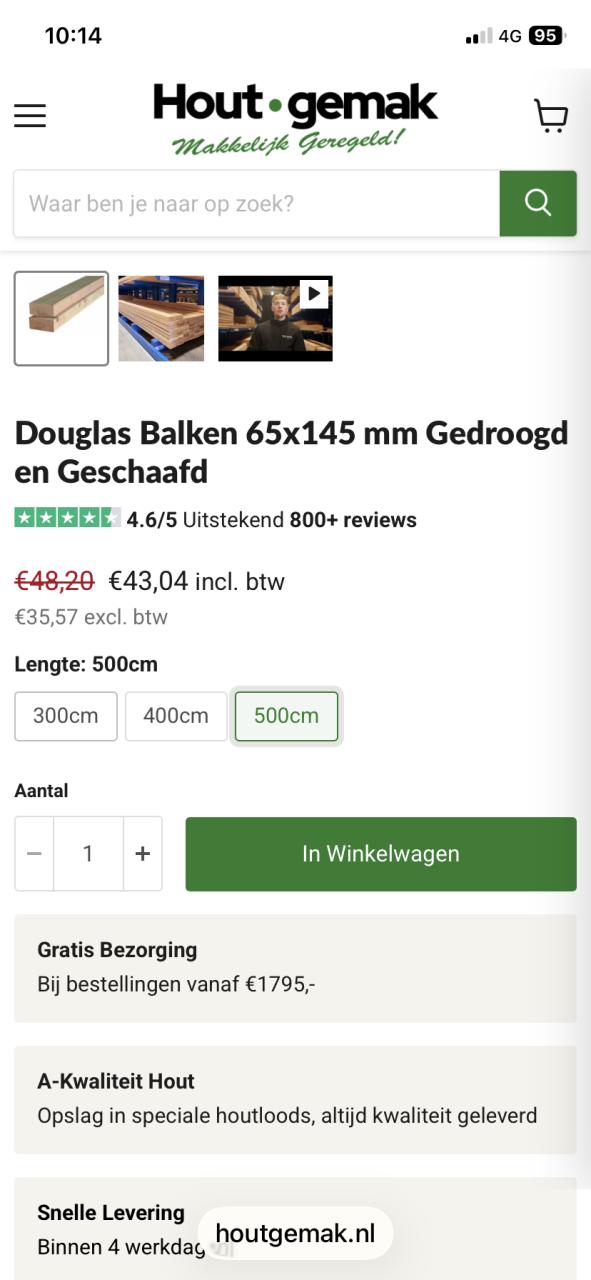 Douglas balken nieuw