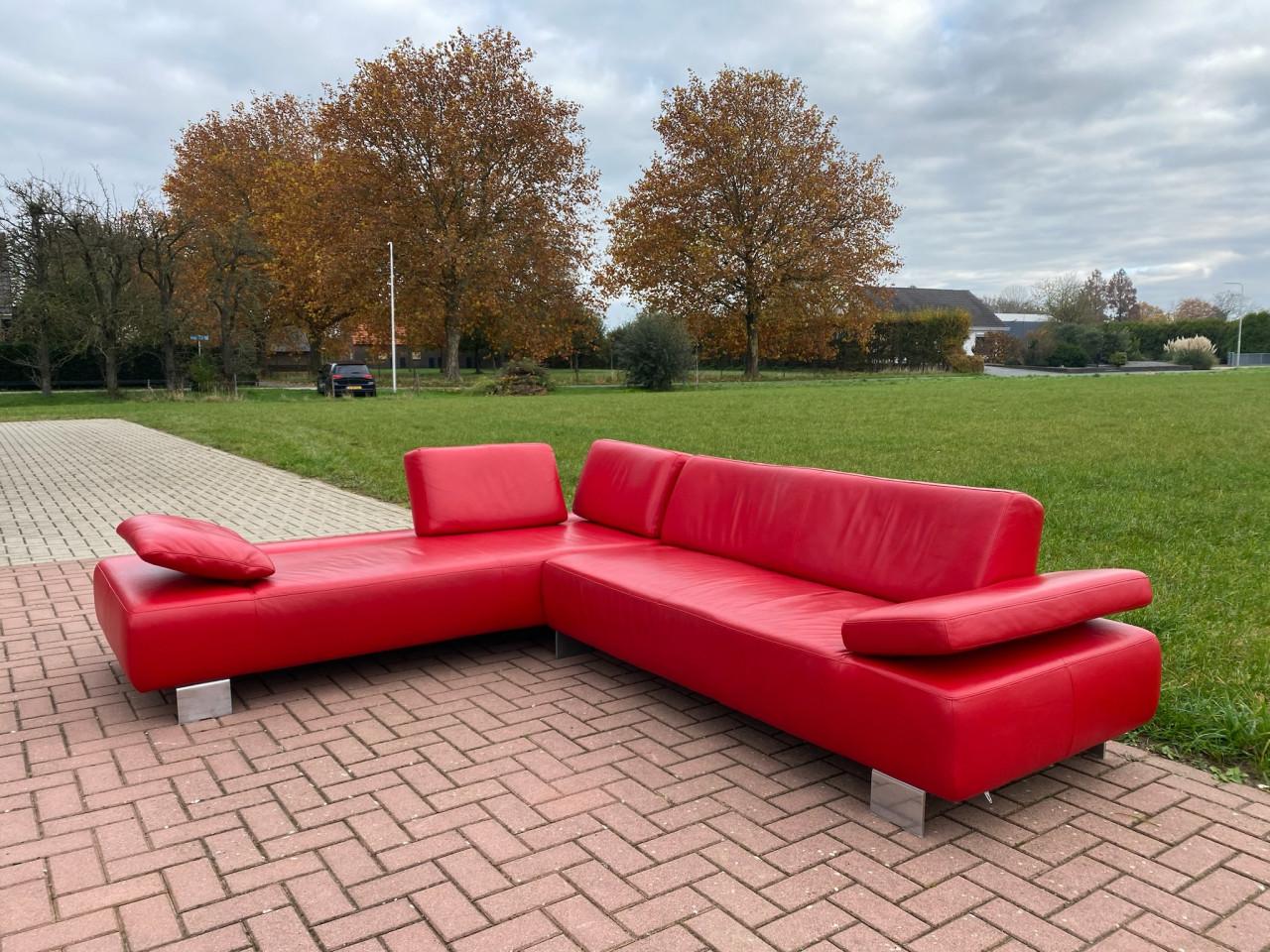 GRATIS LEVERING HEEL NL Montel Rode Echt Leer Hoekbank