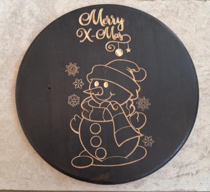 Houten decoratiebord sneeuwpop