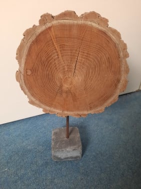 Decoratie. hout op betonnen voet
