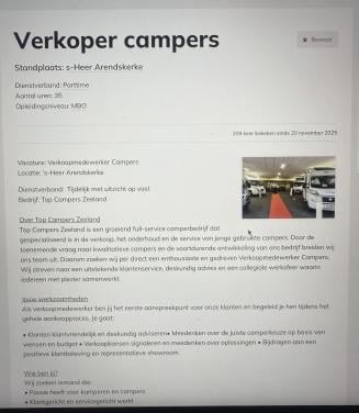Gedreven Camper verkoper gezocht !!!!!!!