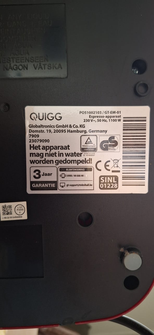 Espresso machine QUIGG, donkerrood