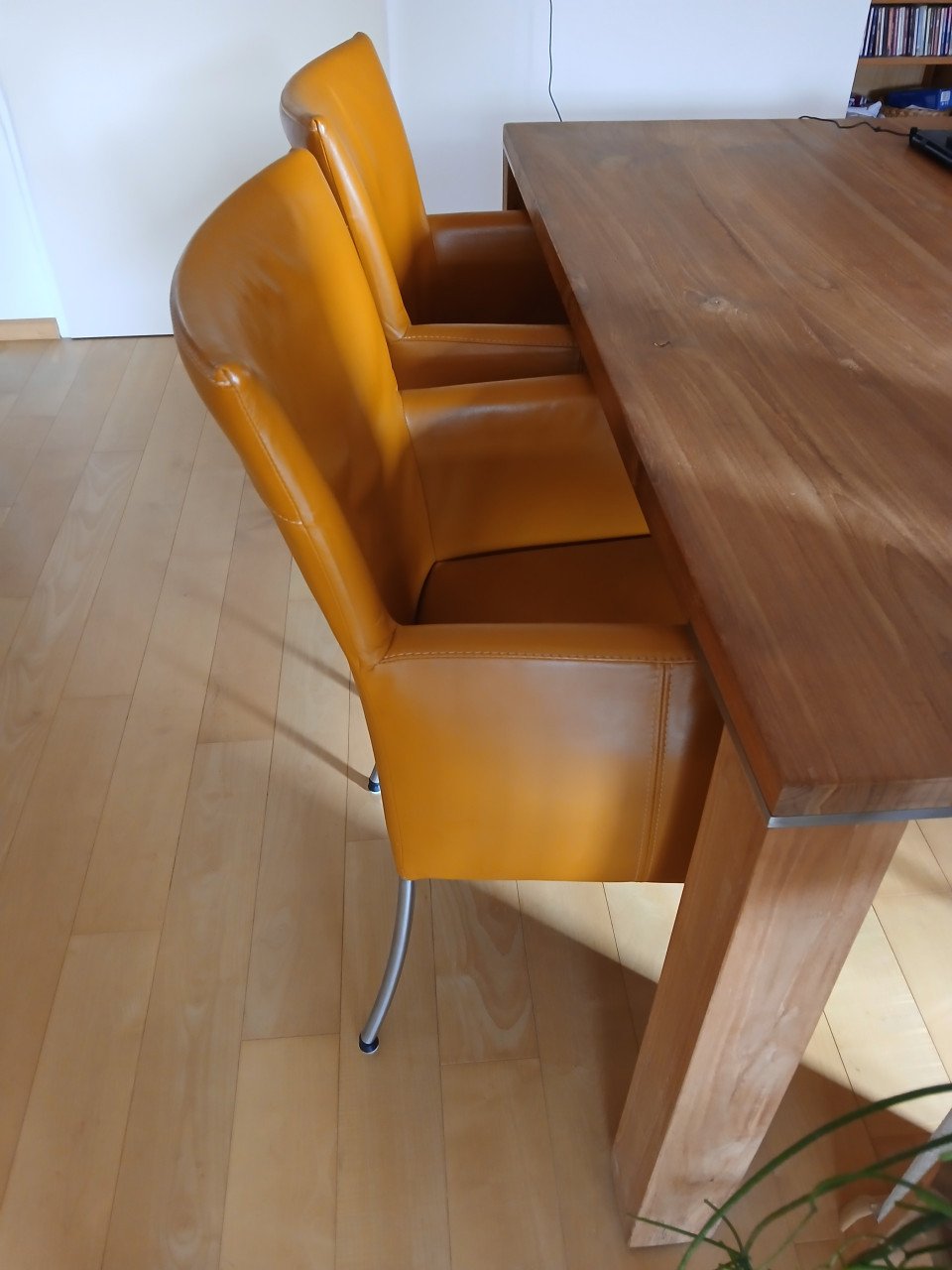 Eetkamerstoelen, leer en rvs poot