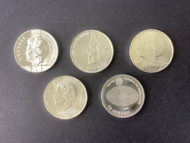 Beatrix serie 10 gulden zilver , 5 stuks.