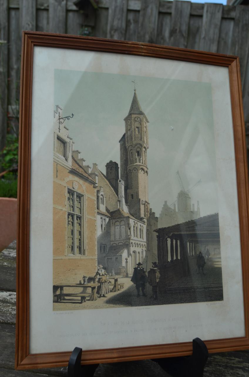 Belgische lithografische prenten van gebouwen (2)