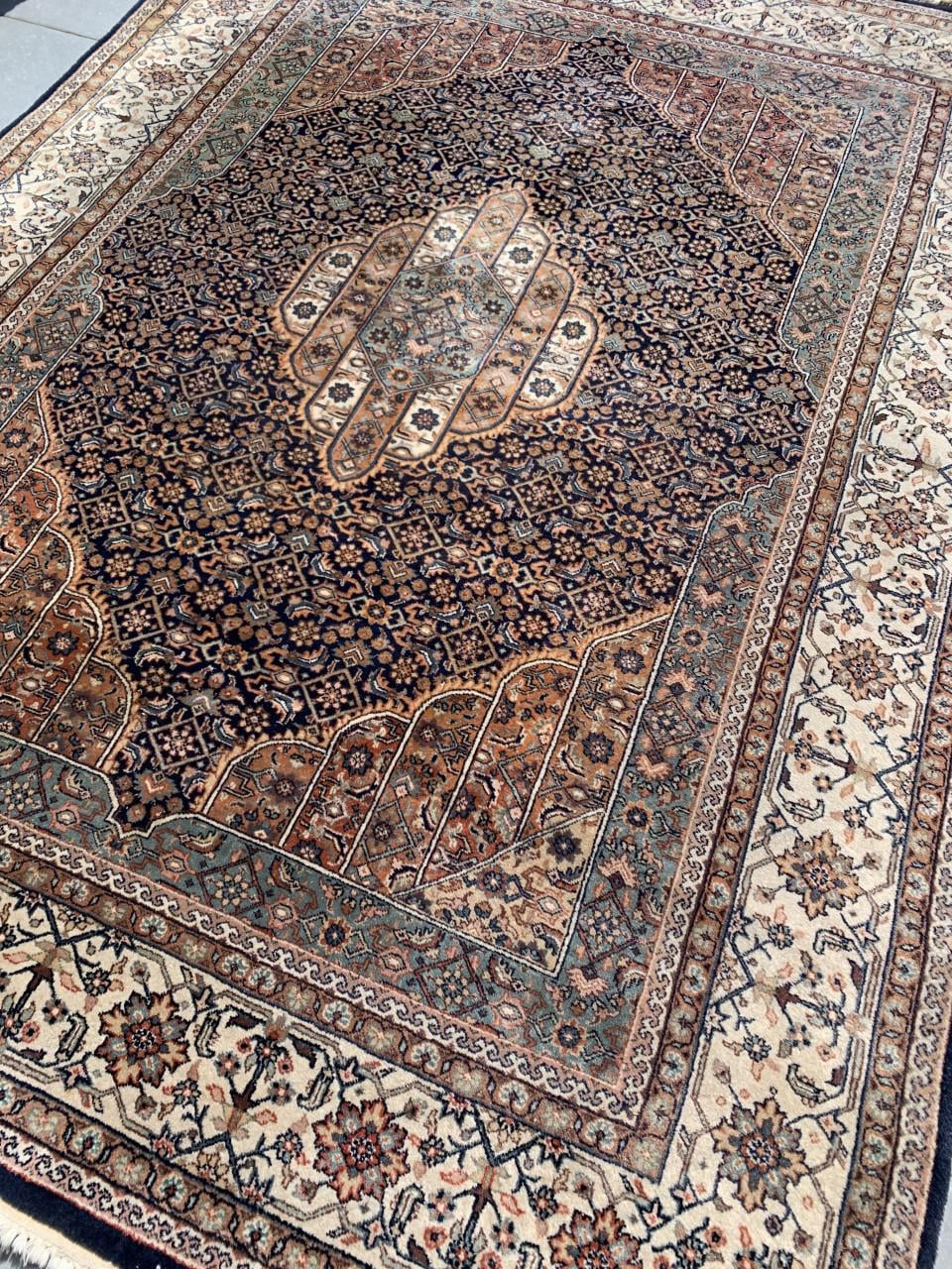 ✨Prachtig Sfeervol Blauw-Bruin Handgeknoopt Vintage Vloerkleed uit India ✨