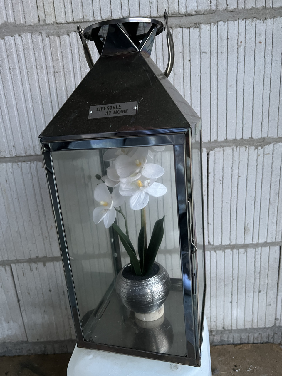 Lantaarn voor kaars - windlicht roestvrij staal en glas indoor/outdoor