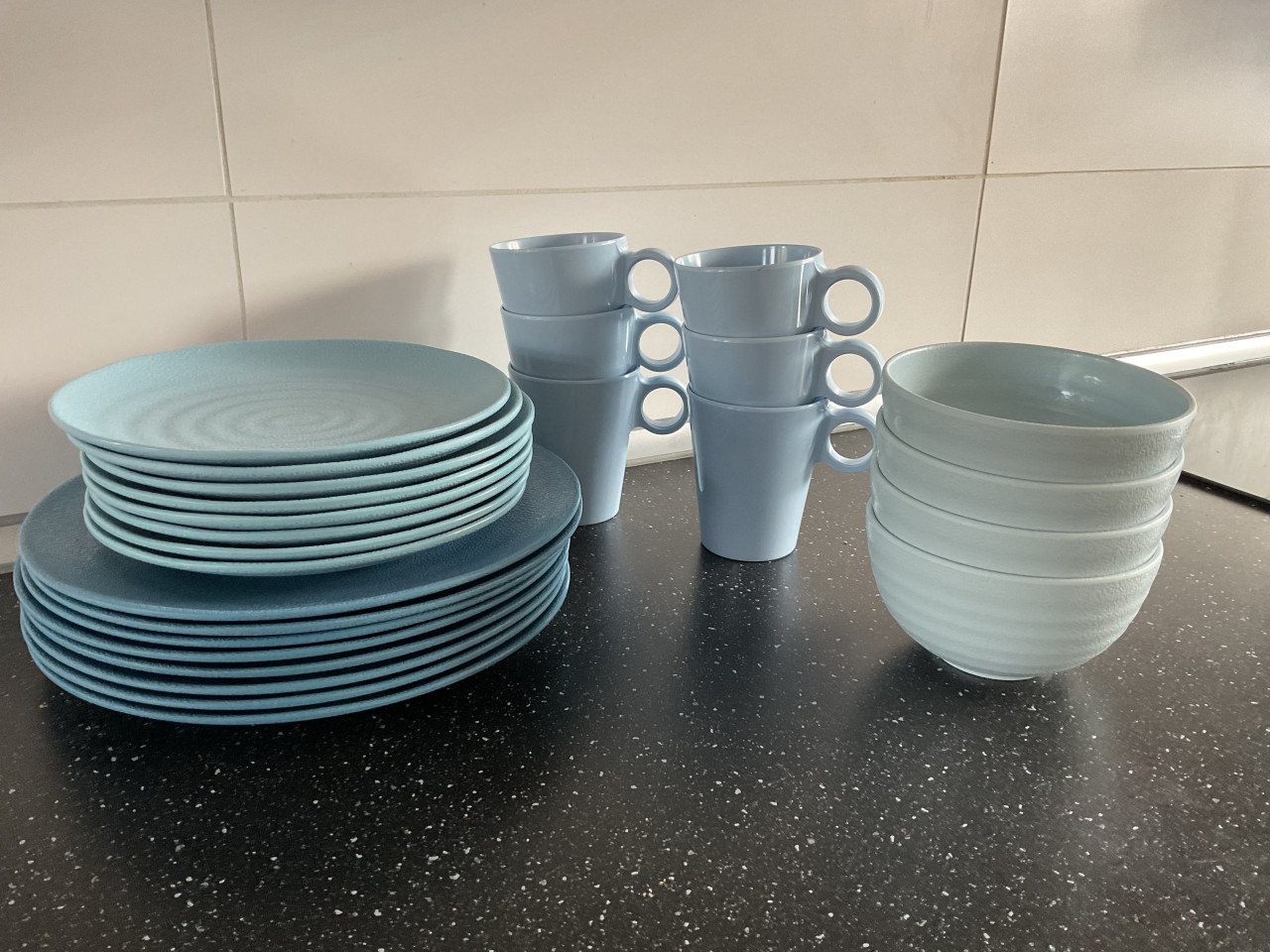 Blauw camping servies