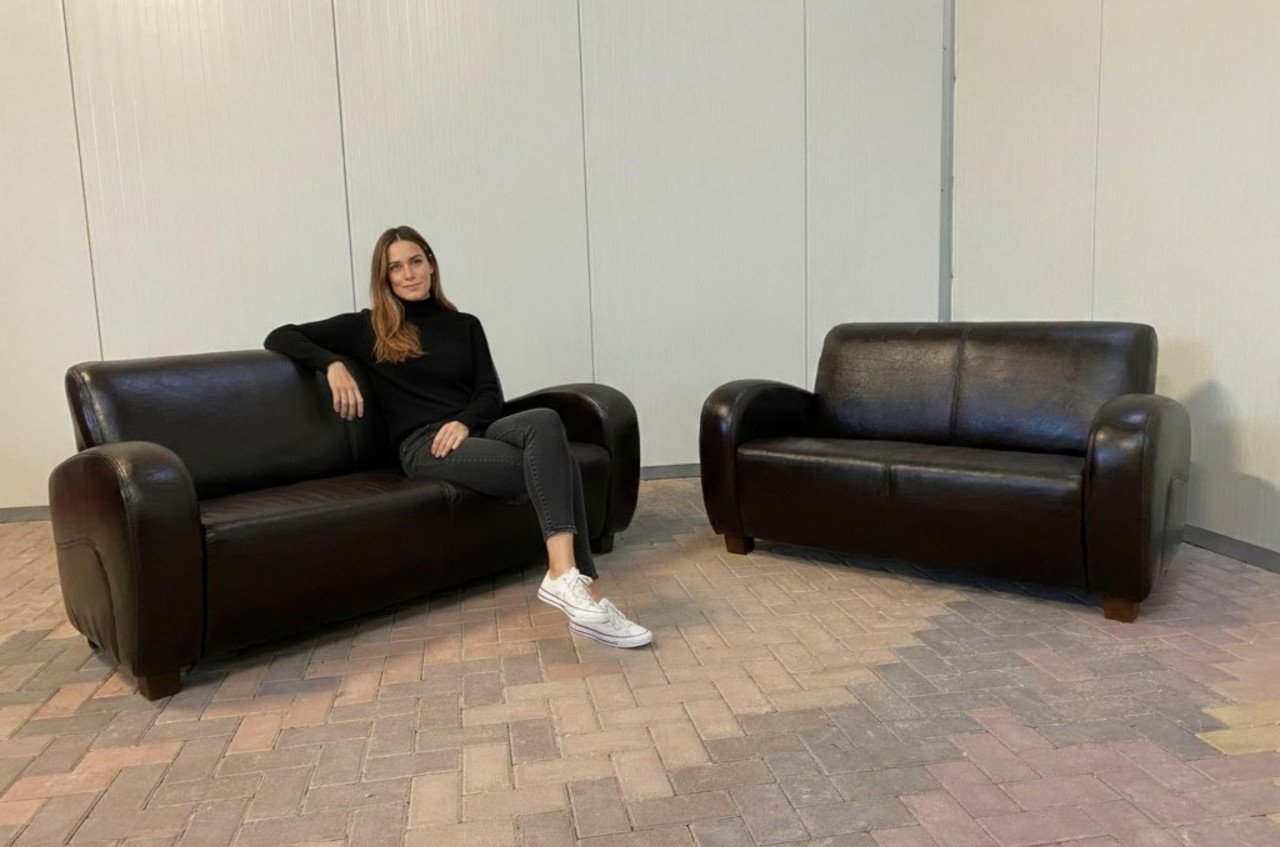 GRATIS LEVERING HEEL NL Bruin Echt Leer Bankstel 3+2,5 Zits