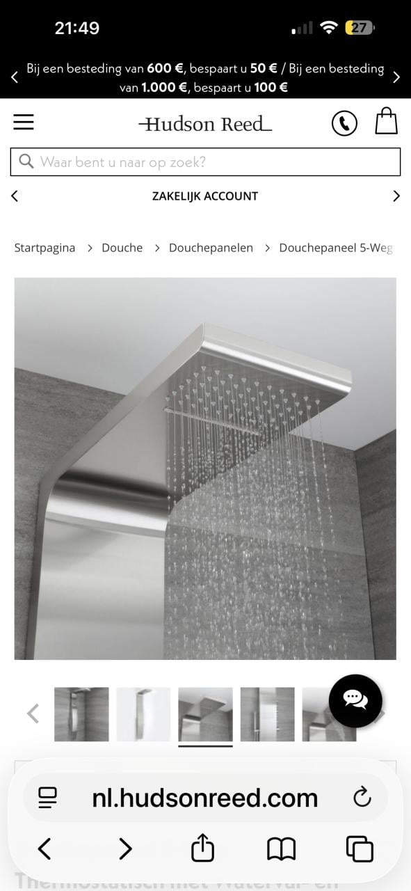 Hudson Reed douche paneel RVS