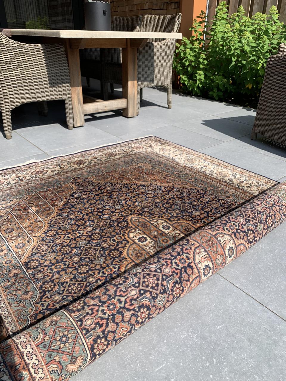 ✨Prachtig Sfeervol Blauw-Bruin Handgeknoopt Vintage Vloerkleed uit India ✨