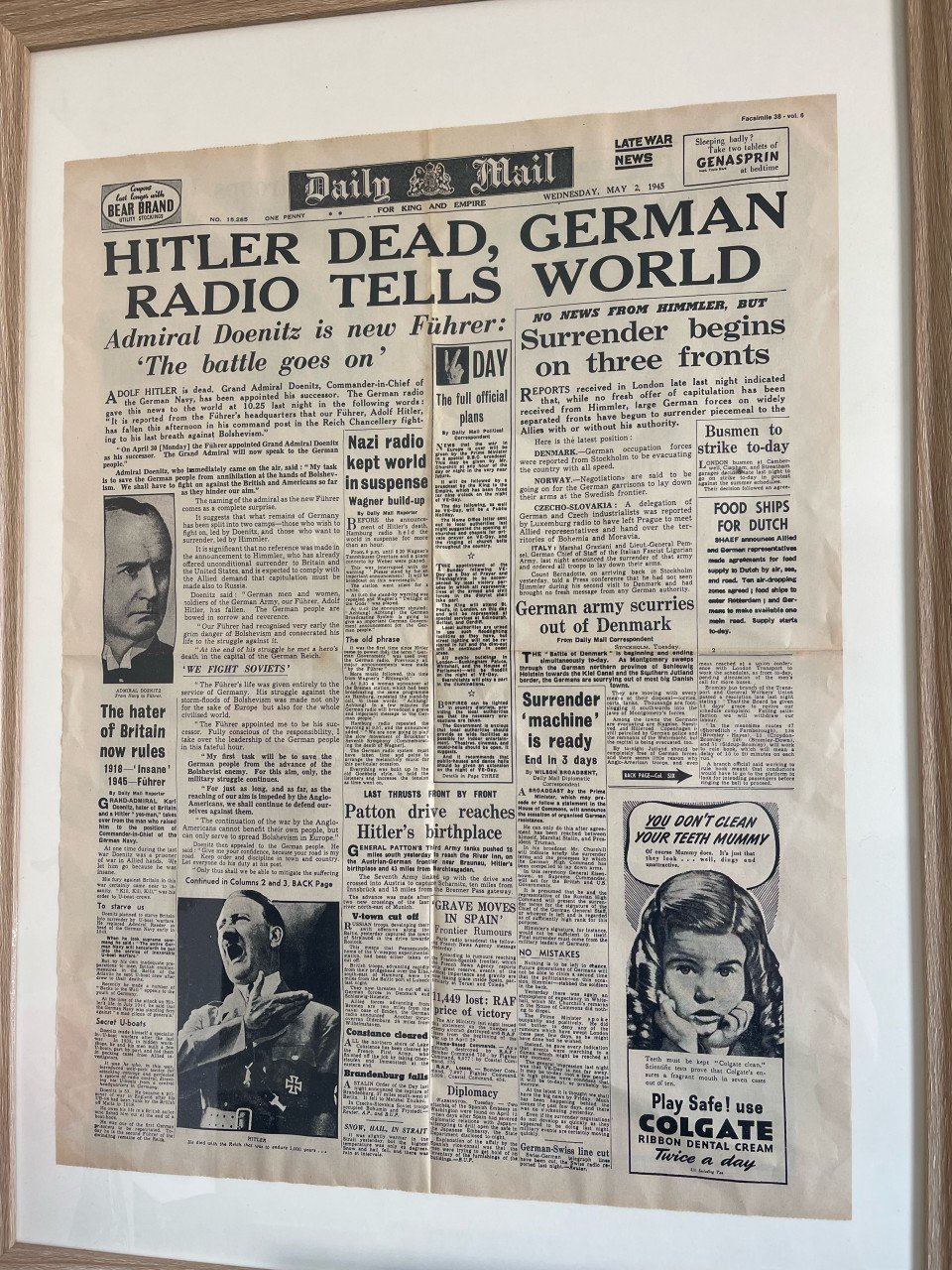 Originele krant overlijden hitler