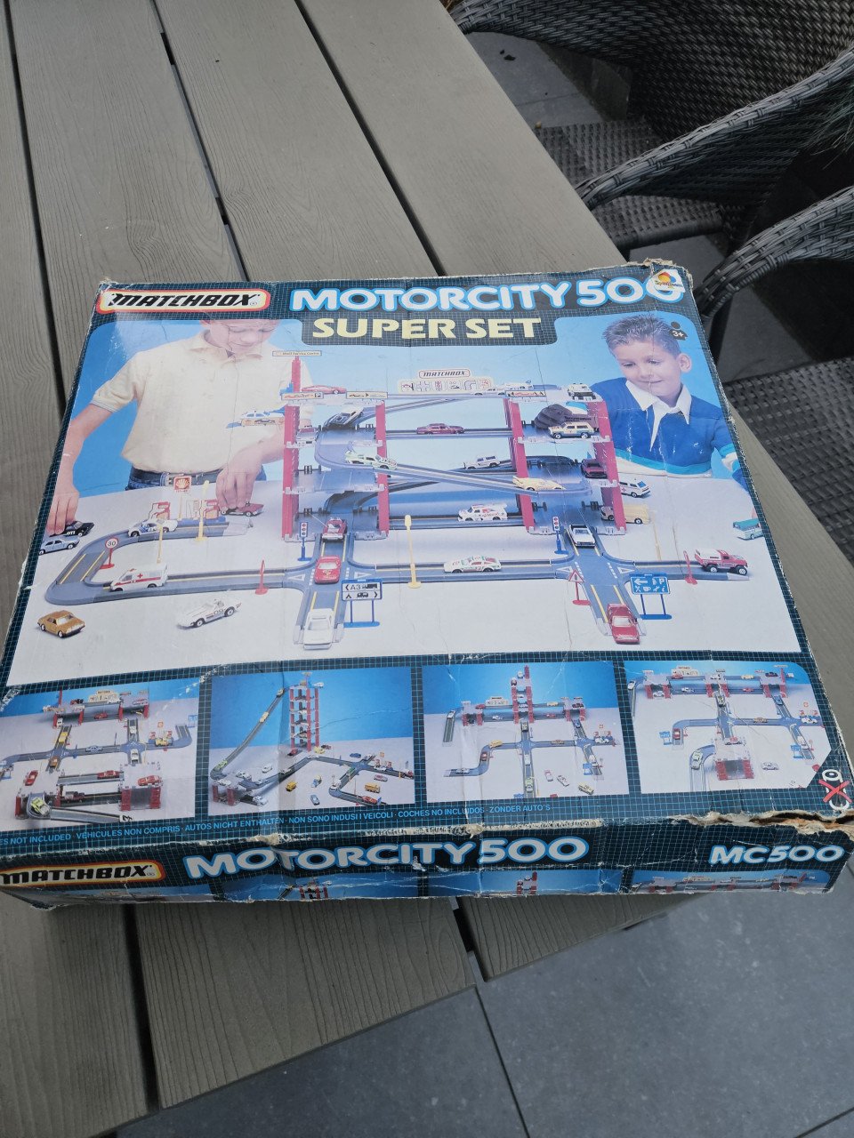 Vintage jaren 90 Matchbox motorcity 500 super set in doos...