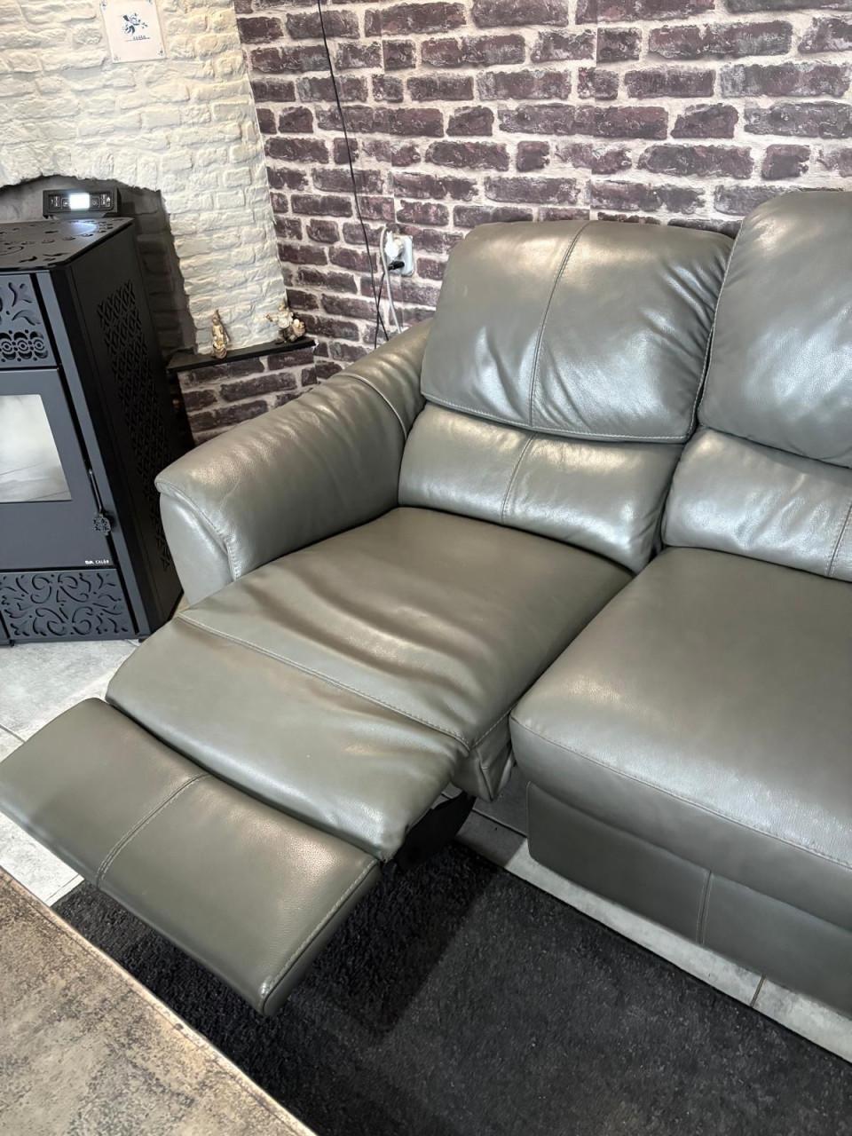 Echte leren hoekbank met 2 relaxen kleur donkergrijs