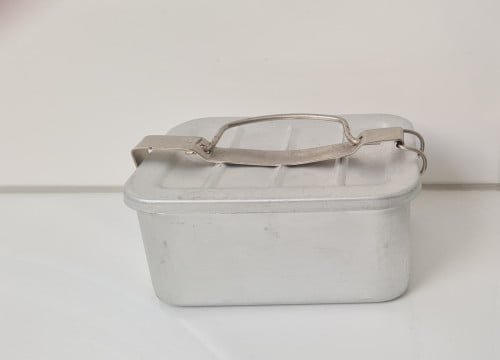 Vintage aluminium boterblik Rechthoekig, voorzien van klem