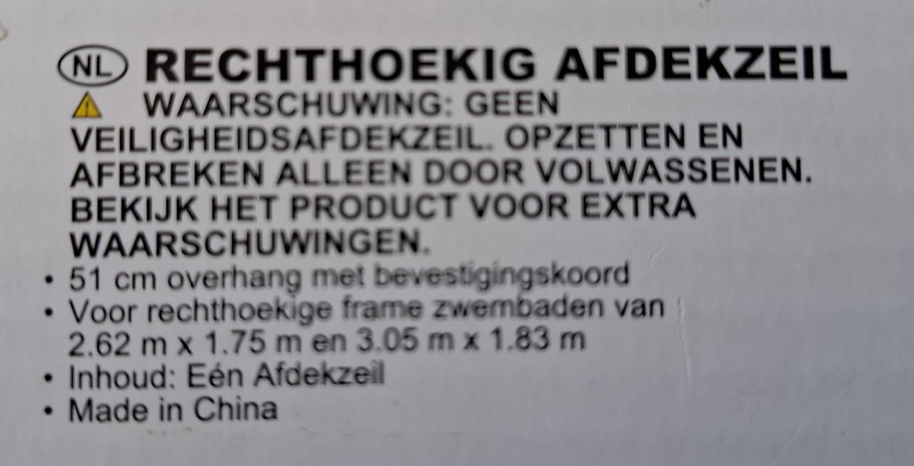 Afdekzeil zwembad 3,05 x 1,83 mtr.