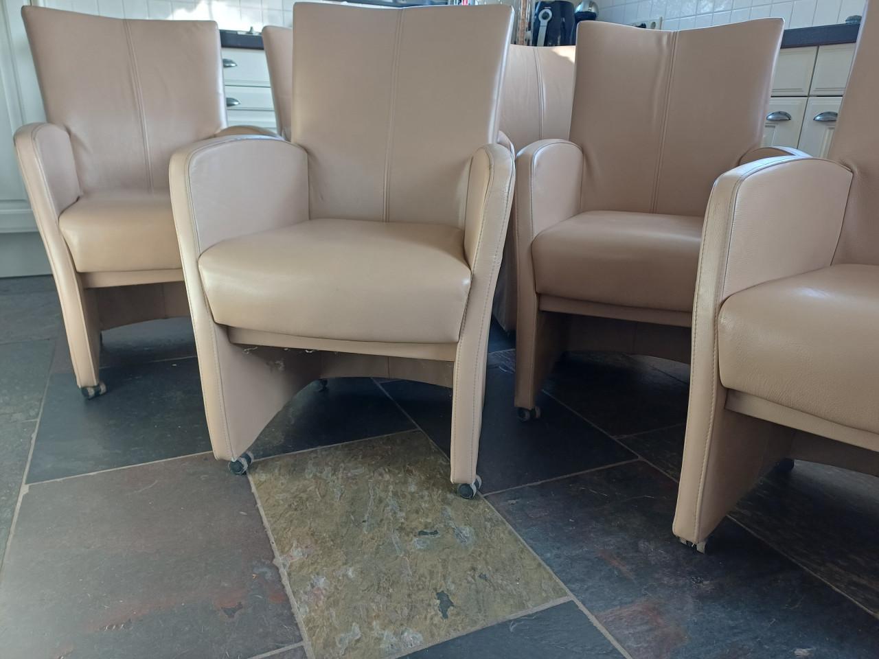 6 kwalitatief echte leren eetkamerstoelen, 6 stuks