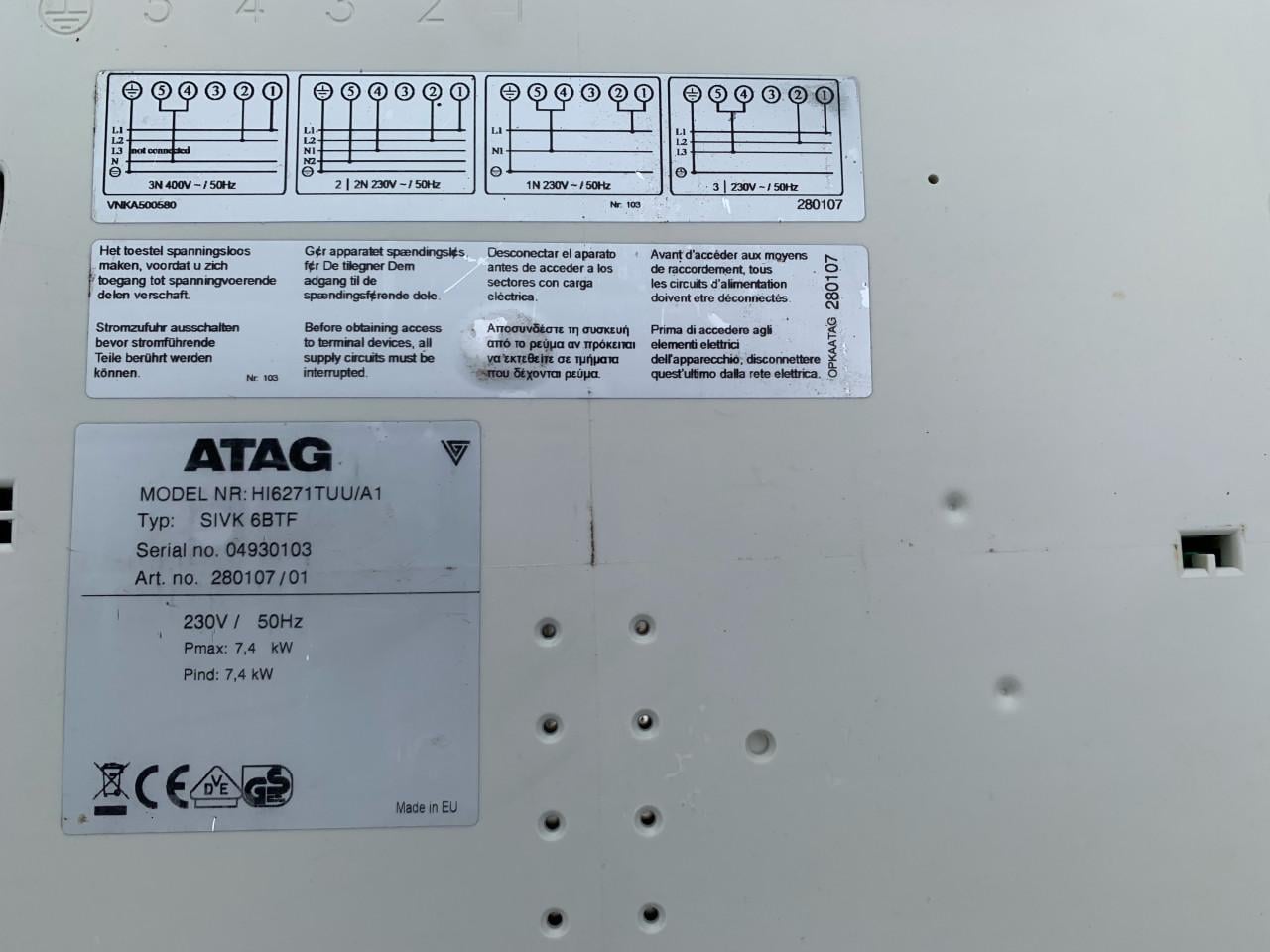 Atag inductie kookplaat