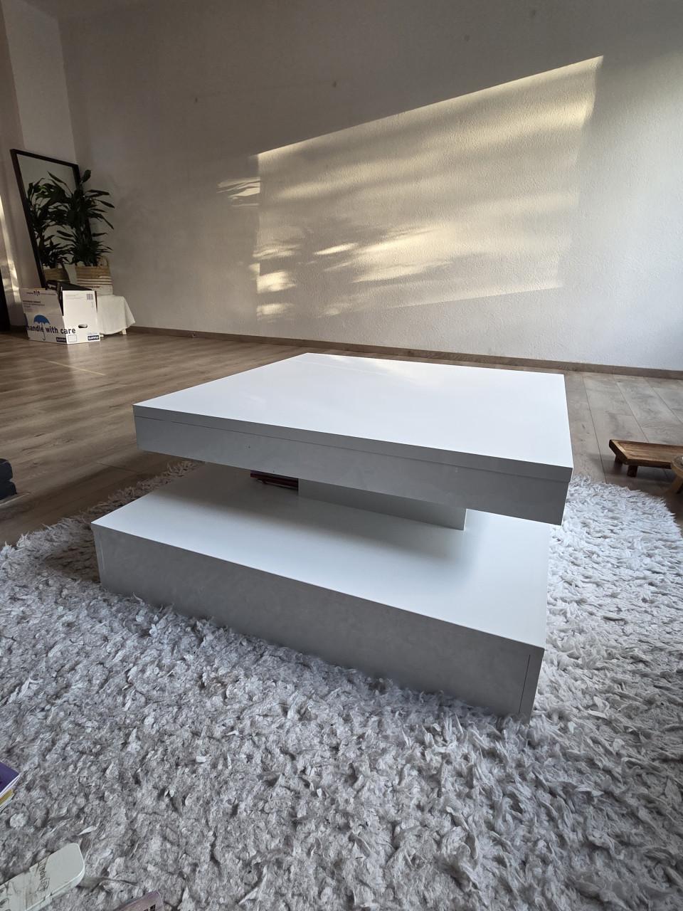 Witte salontafel met draaibaar bovenblad - Modern design