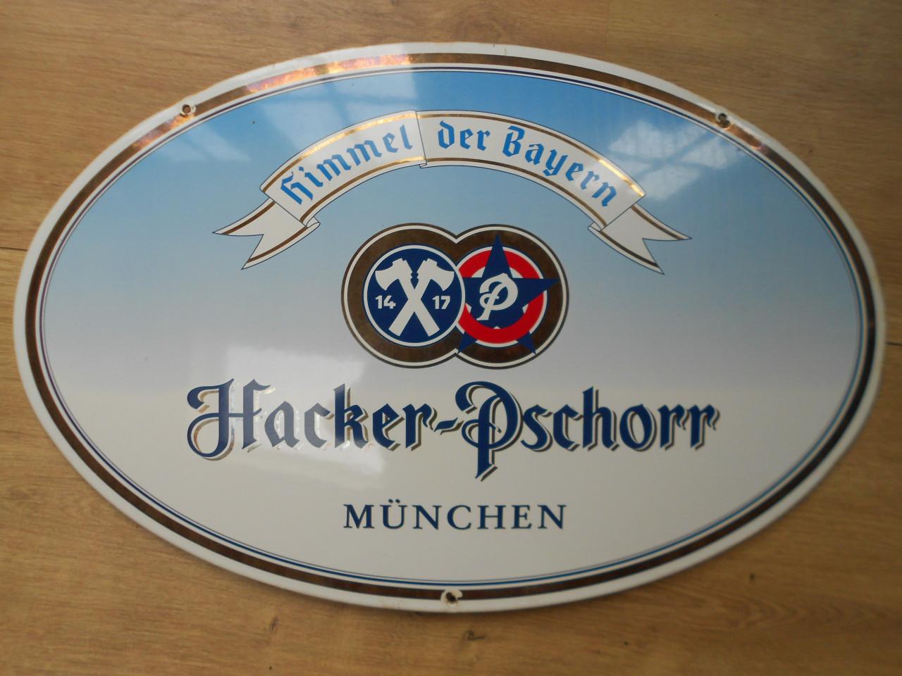 Emaille reclamebord plaat schild Hacker Pschorr bier Munchen