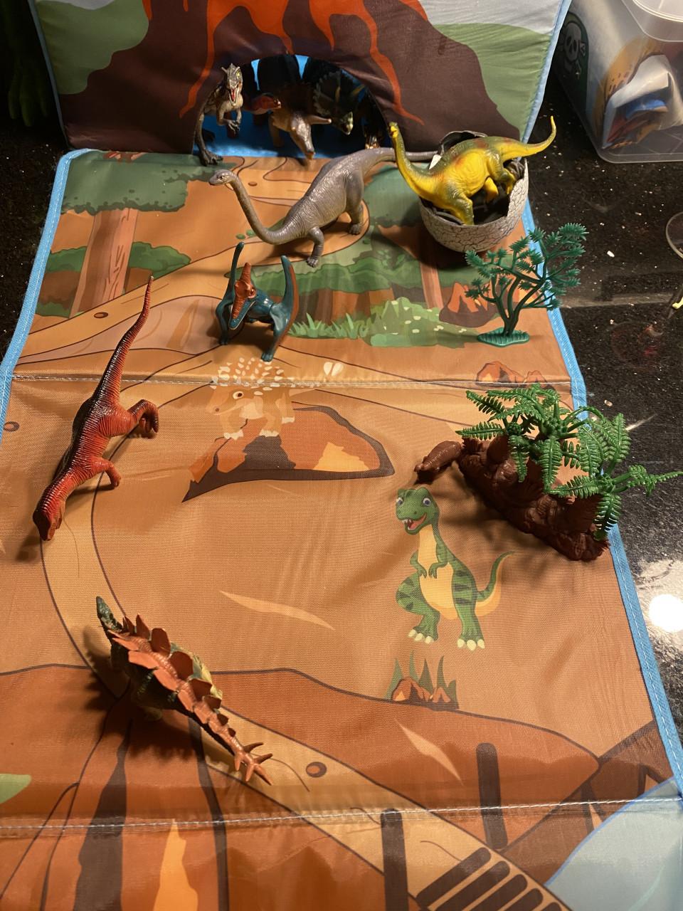 Dinosaurussen incl opberg bak met speelmat