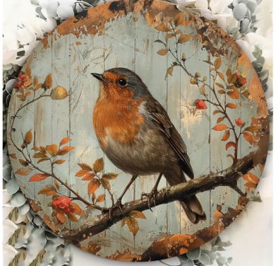 Roodborst #4 ( op aluminium - nieuw ) decoratie