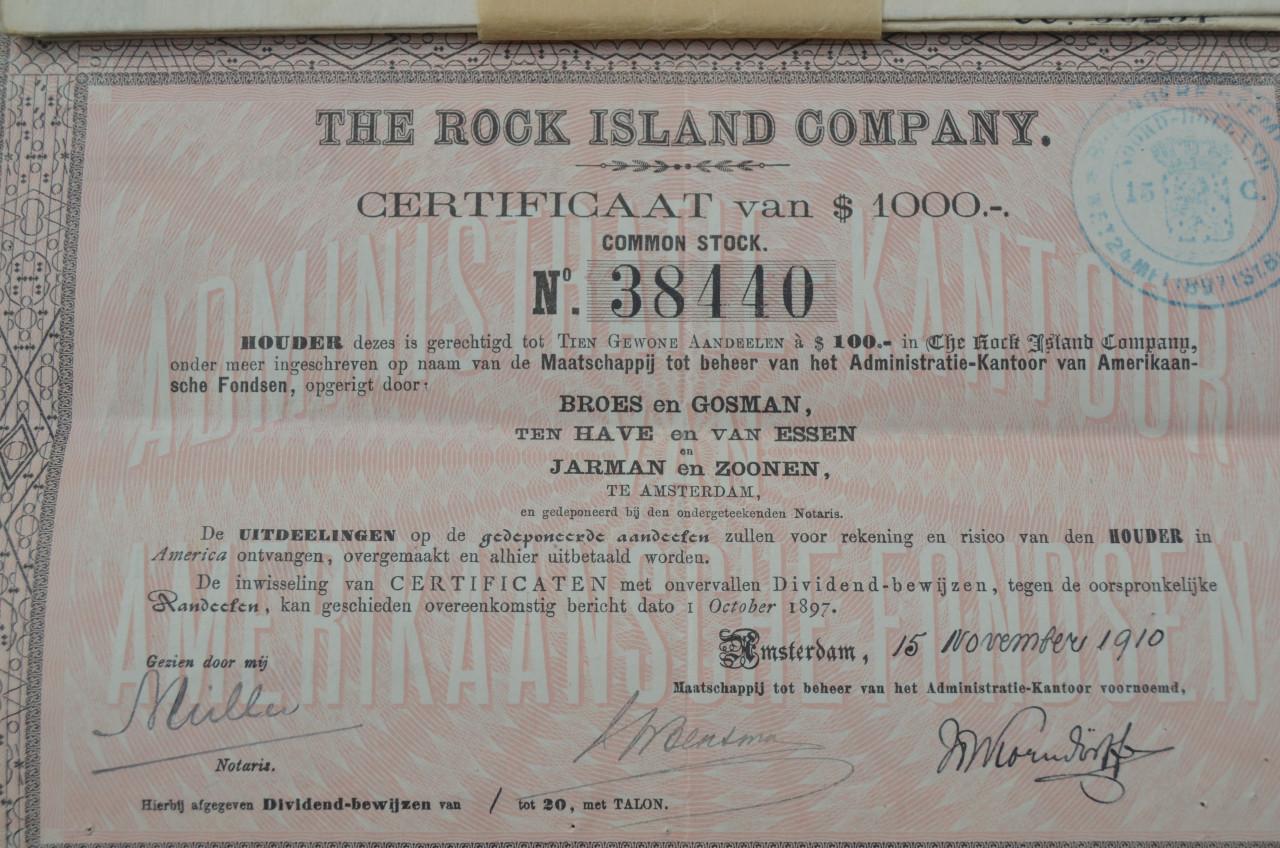 5 Certificaten Rock Island Co. 1910