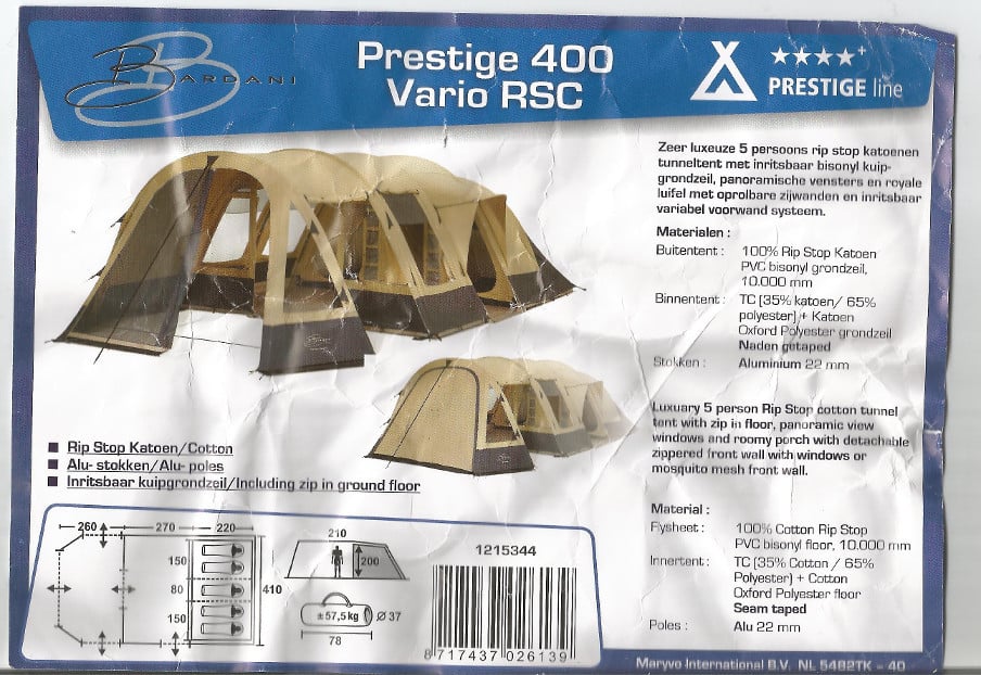 Bardani prestige 400 vario familietent 5 personen