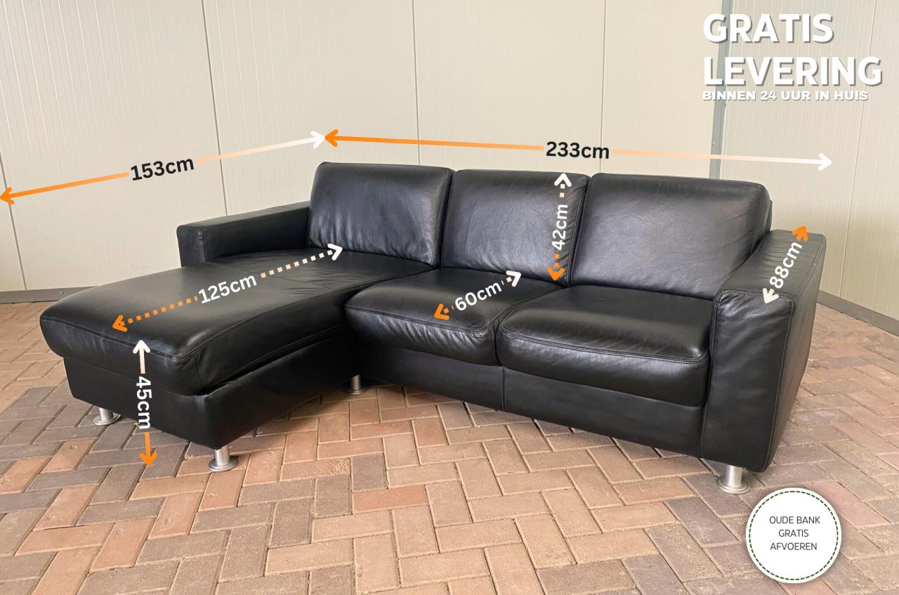 GRATIS LEVERING HEEL NL Mooie Zwarte Echt Leer Hoekbank