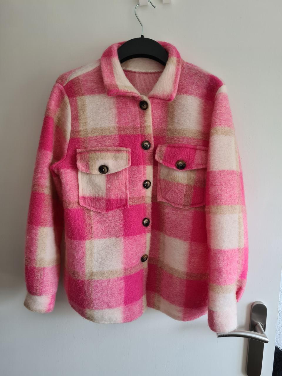 Fuchsia,  roze , ecru jas vestje  Maat L