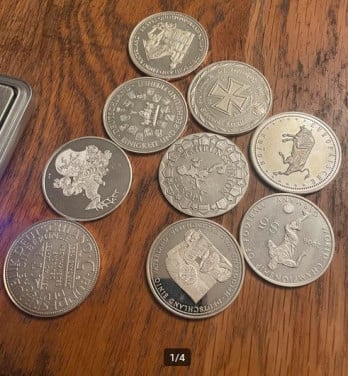 9 Zilveren munten zilvergehalte 999.