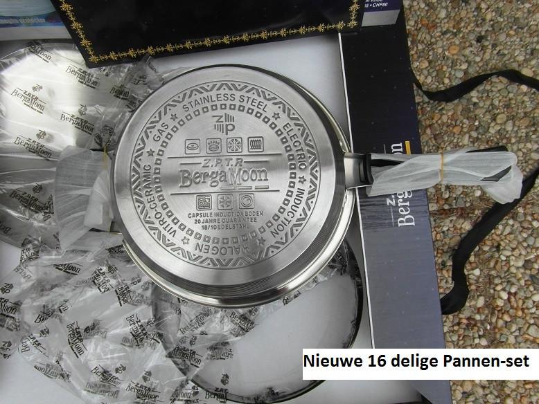 PANNEN UITZET RVS 16 delig NIEUW voor gas-inductie-keramische plaat+elektra