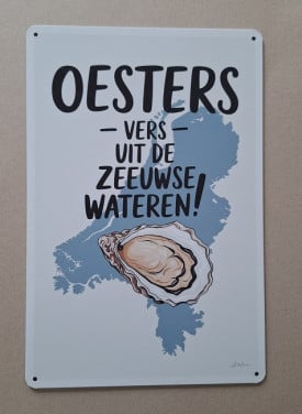 Oesters Vers Uit de Zeeuwse Wateren Metalen Bord