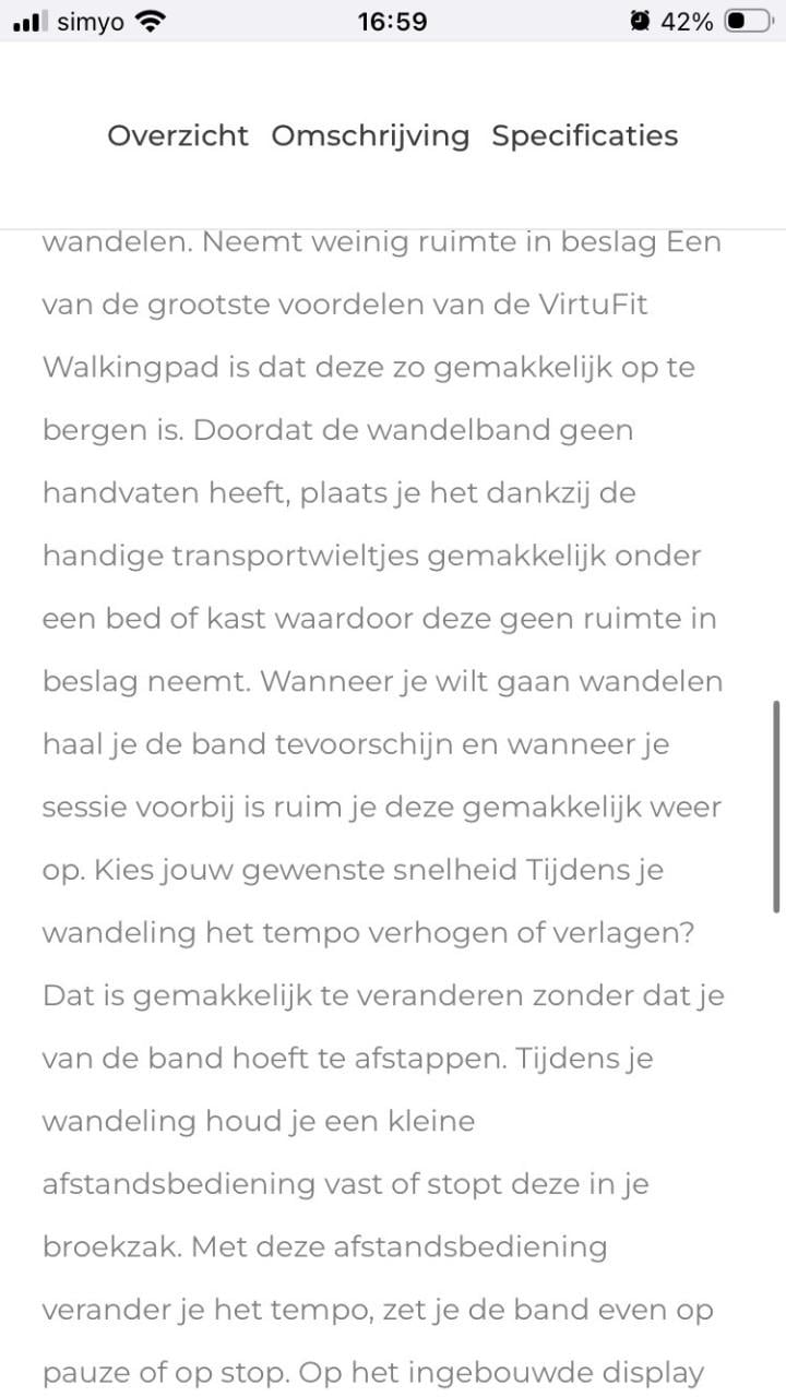 Virtufit walkingpad 100 loopban zgan fitness afvallen conditie