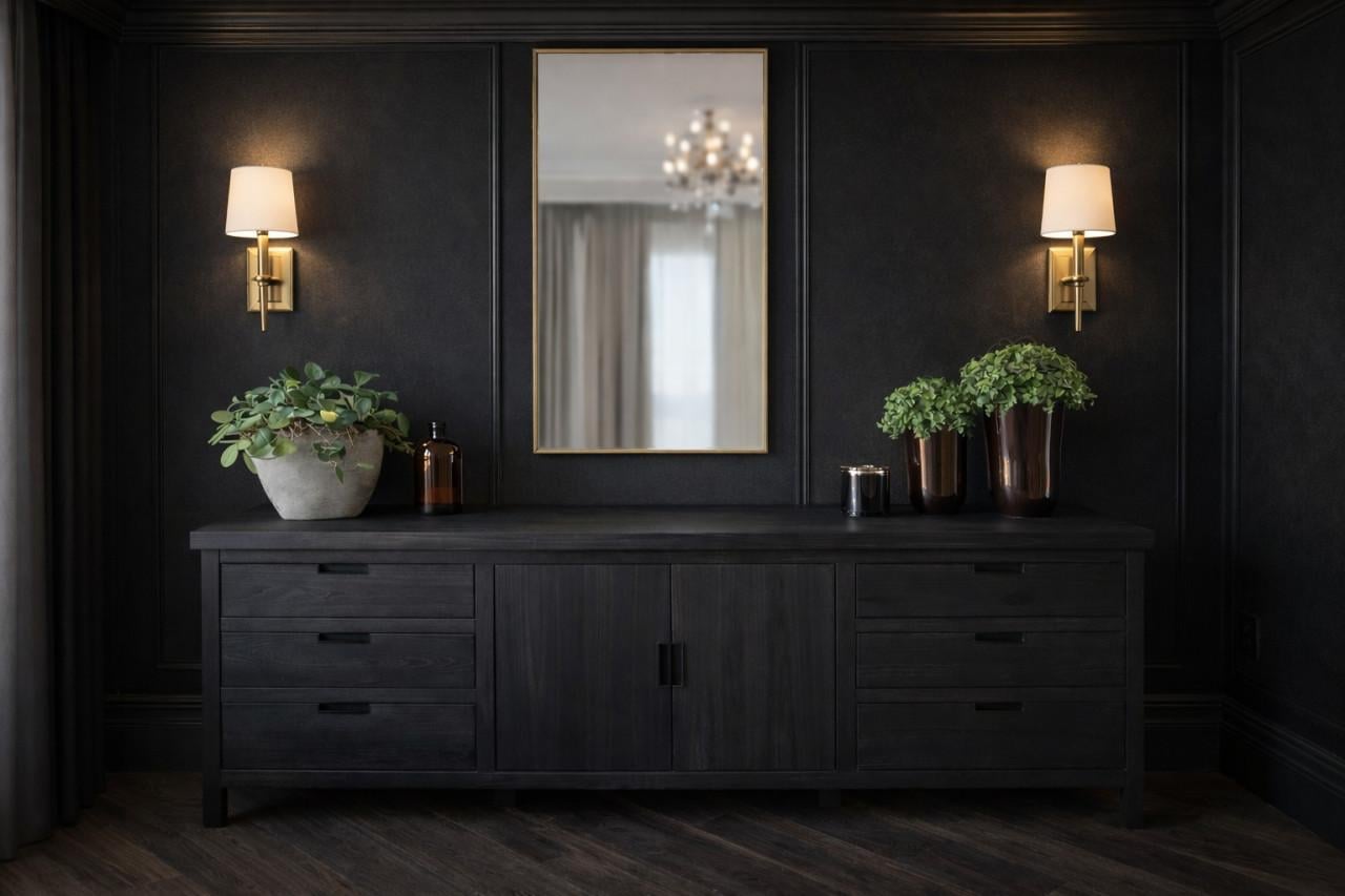 Dressoir meubel zwart massief hout Stretto