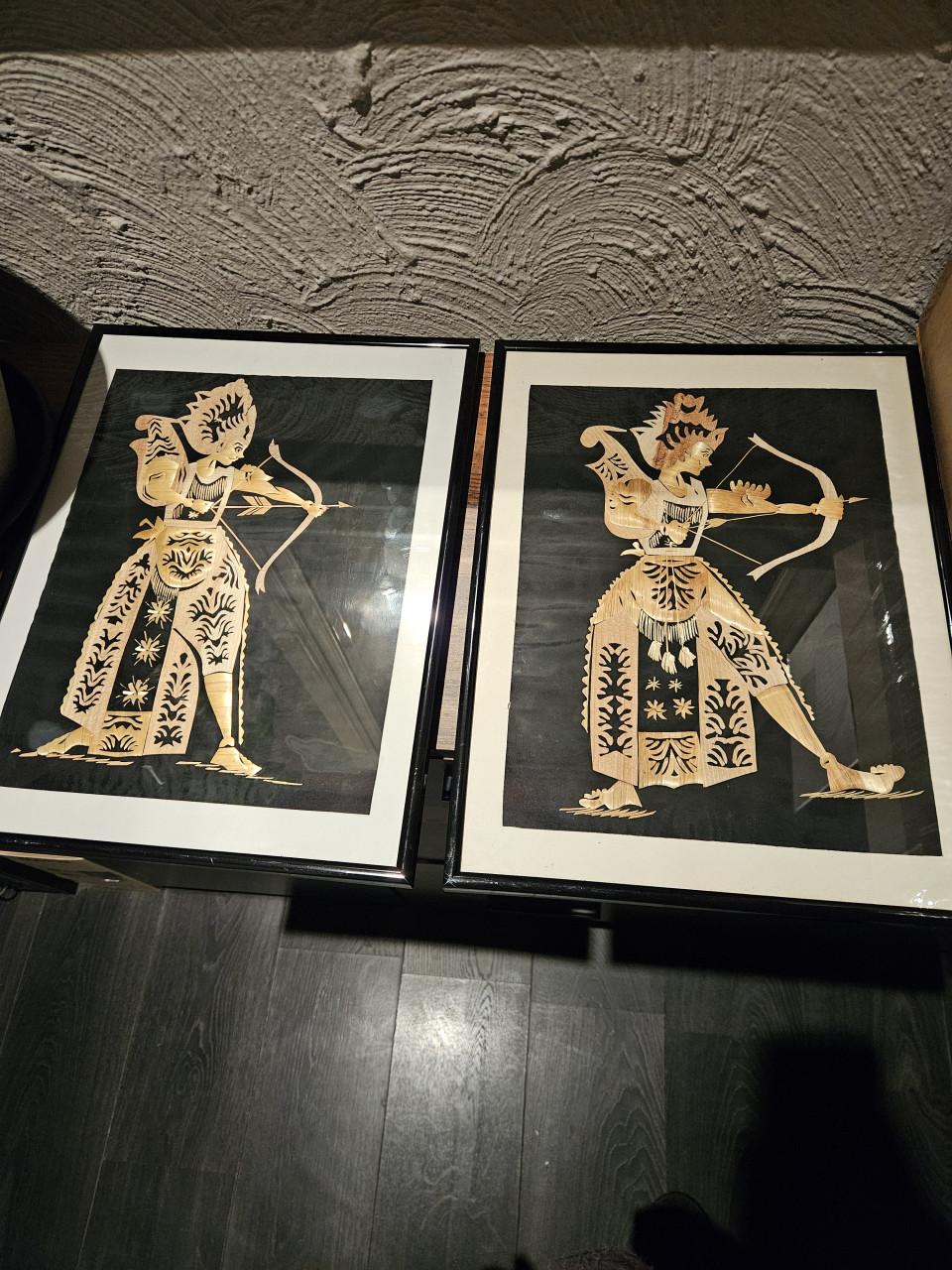 Set van 2 prachtige ingelijste kunstwerken: Boogschutters Indonesië