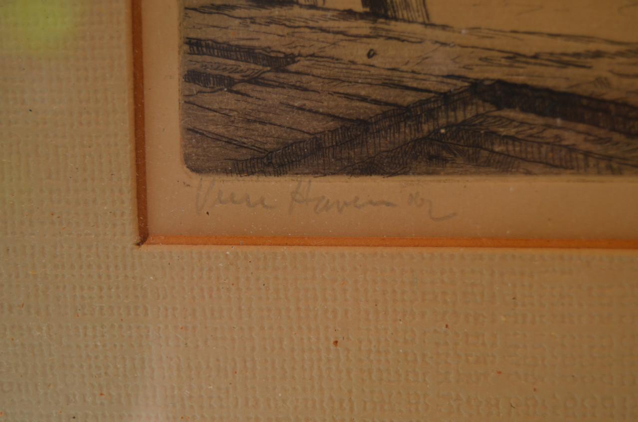 Ets Haven en stadhuis Veere gesigneerd.