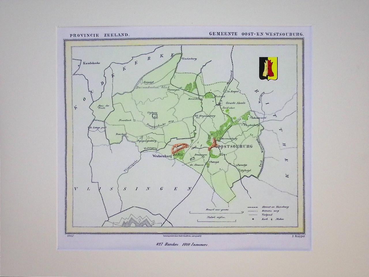 Gemeente kaartjes van J. Kuyper in kleur met Gemeente wapen